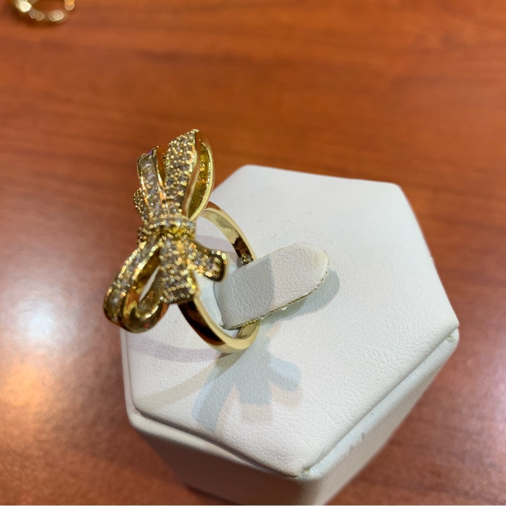 18k yellow gold-plated gemstone adjustable Bow Ring - Picture 7 of 9